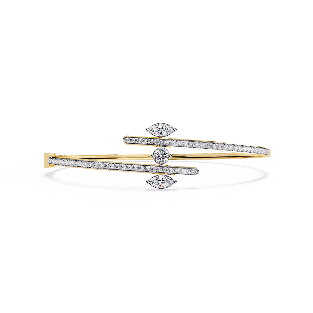 Yellow Gold Marquise and Pavé Triple-Bar Bypass Bangle