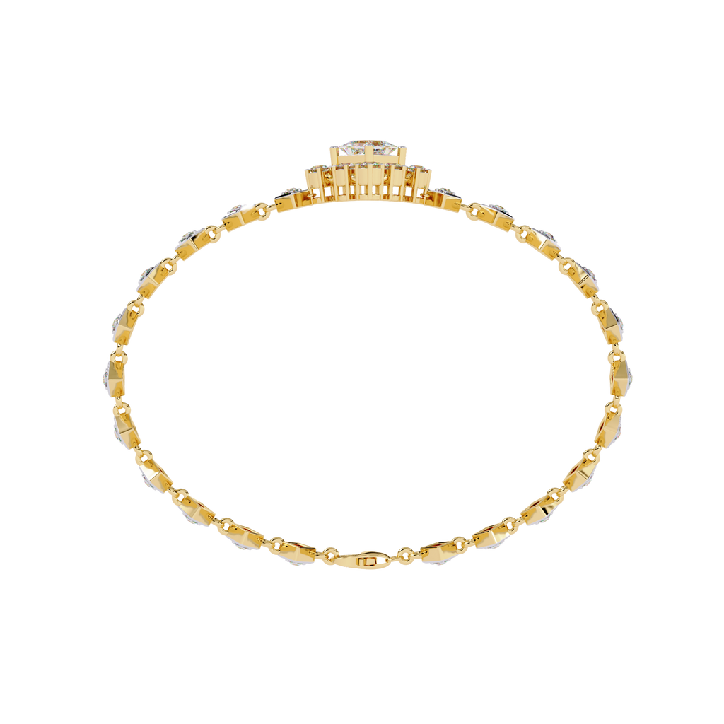 Yellow Gold Princess Halo Square Station Bracelet