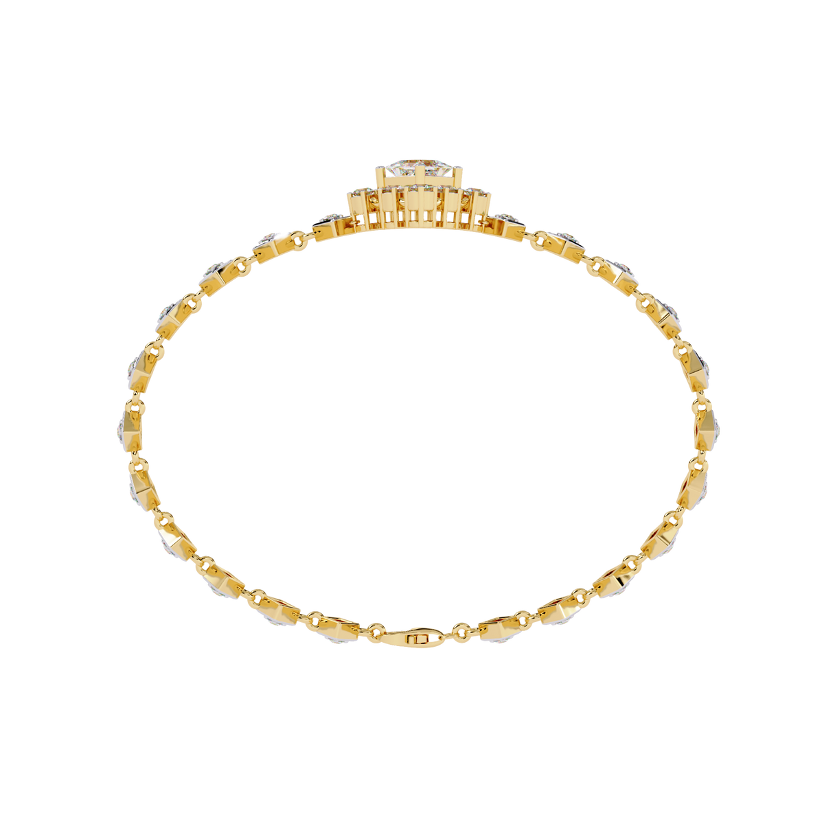 Yellow Gold Princess Halo Square Station Bracelet