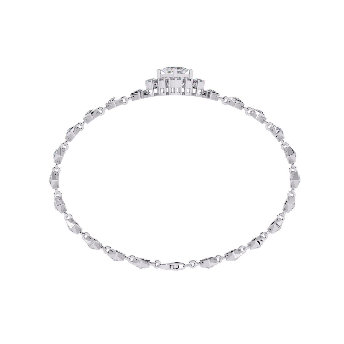 White Gold Diamond Princess Cut Halo Kite Station Bracelet