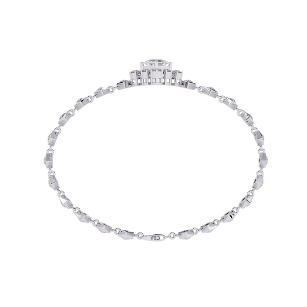 White Gold Diamond Princess Cut Halo Kite Station Bracelet