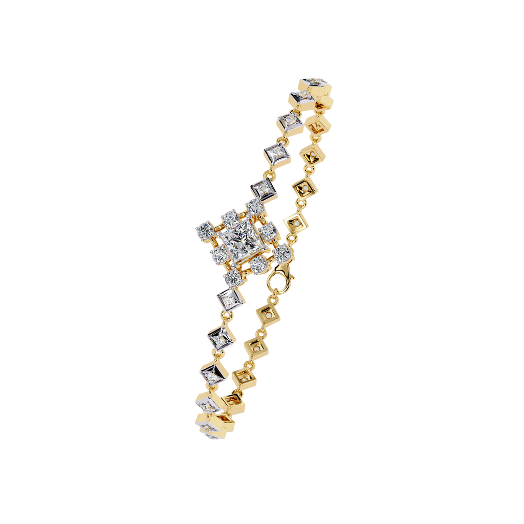 Yellow Gold Princess Halo Square Station Bracelet