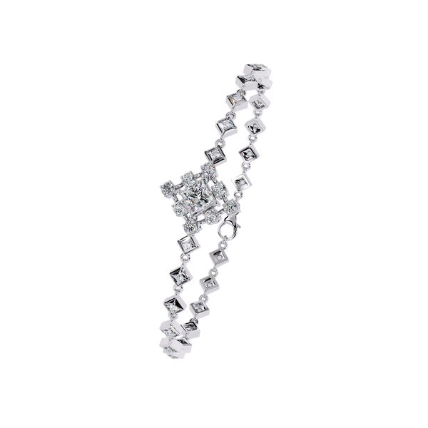 White Gold Diamond Princess Cut Halo Kite Station Bracelet