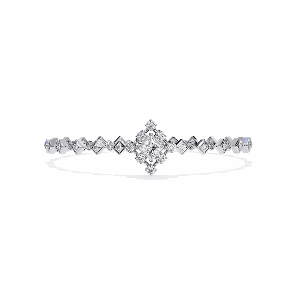 White Gold Diamond Princess Cut Halo Kite Station Bracelet