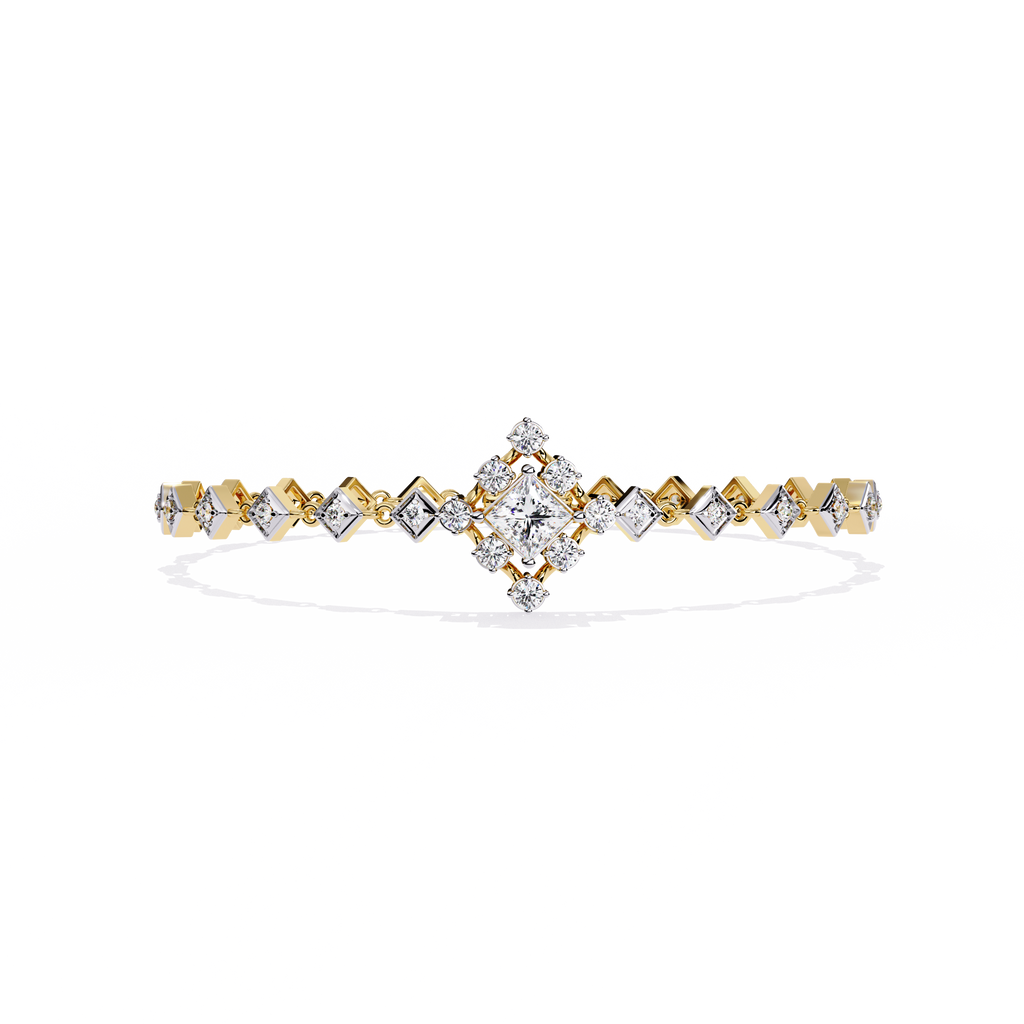Yellow Gold Princess Halo Square Station Bracelet