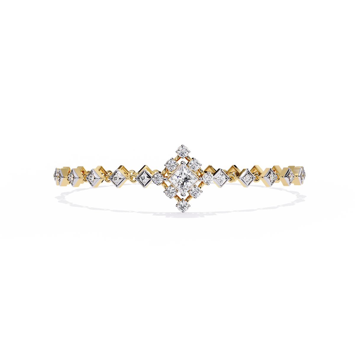 Yellow Gold Princess Halo Square Station Bracelet