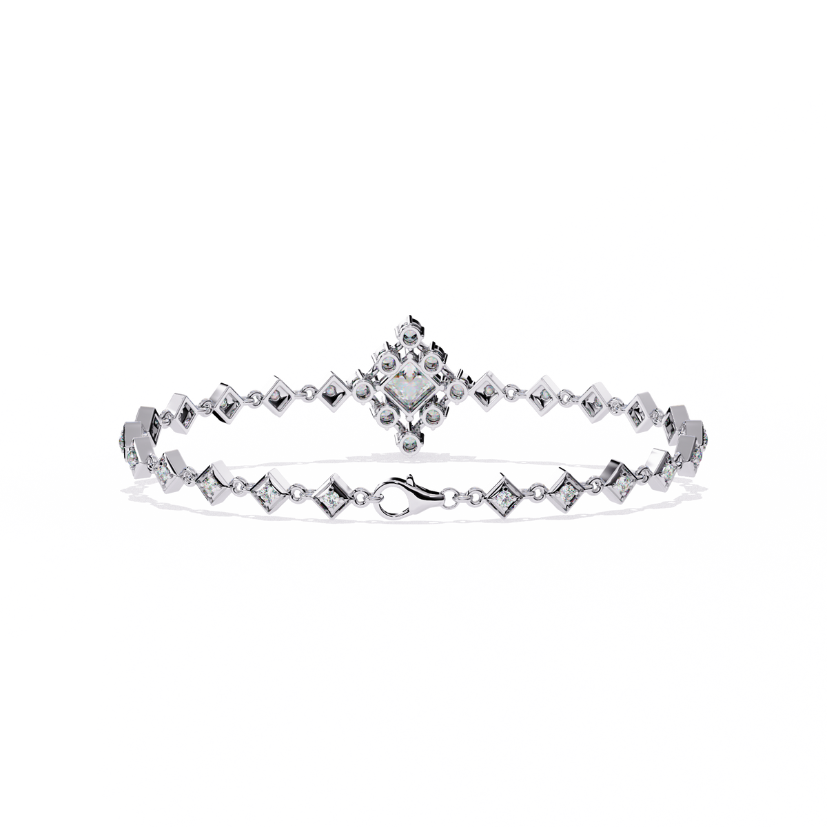 White Gold Diamond Princess Cut Halo Kite Station Bracelet