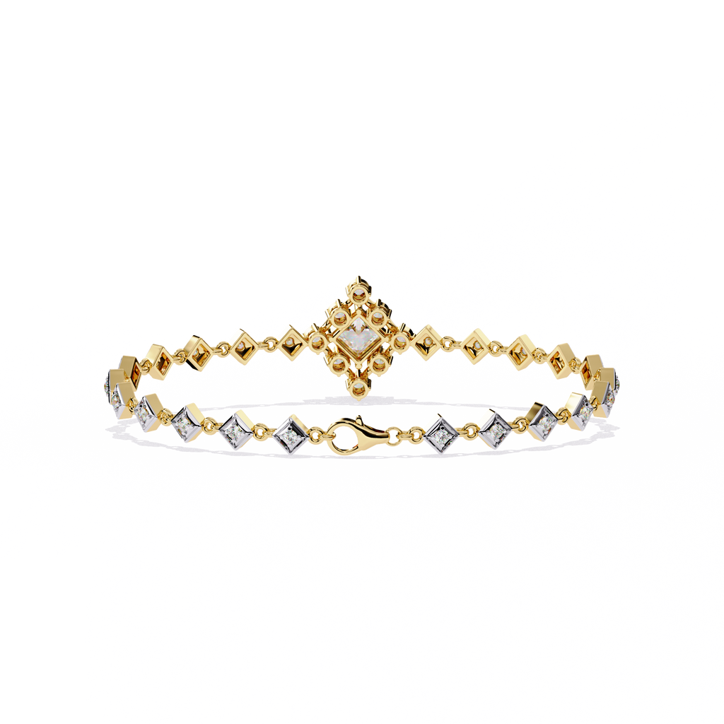 Yellow Gold Princess Halo Square Station Bracelet