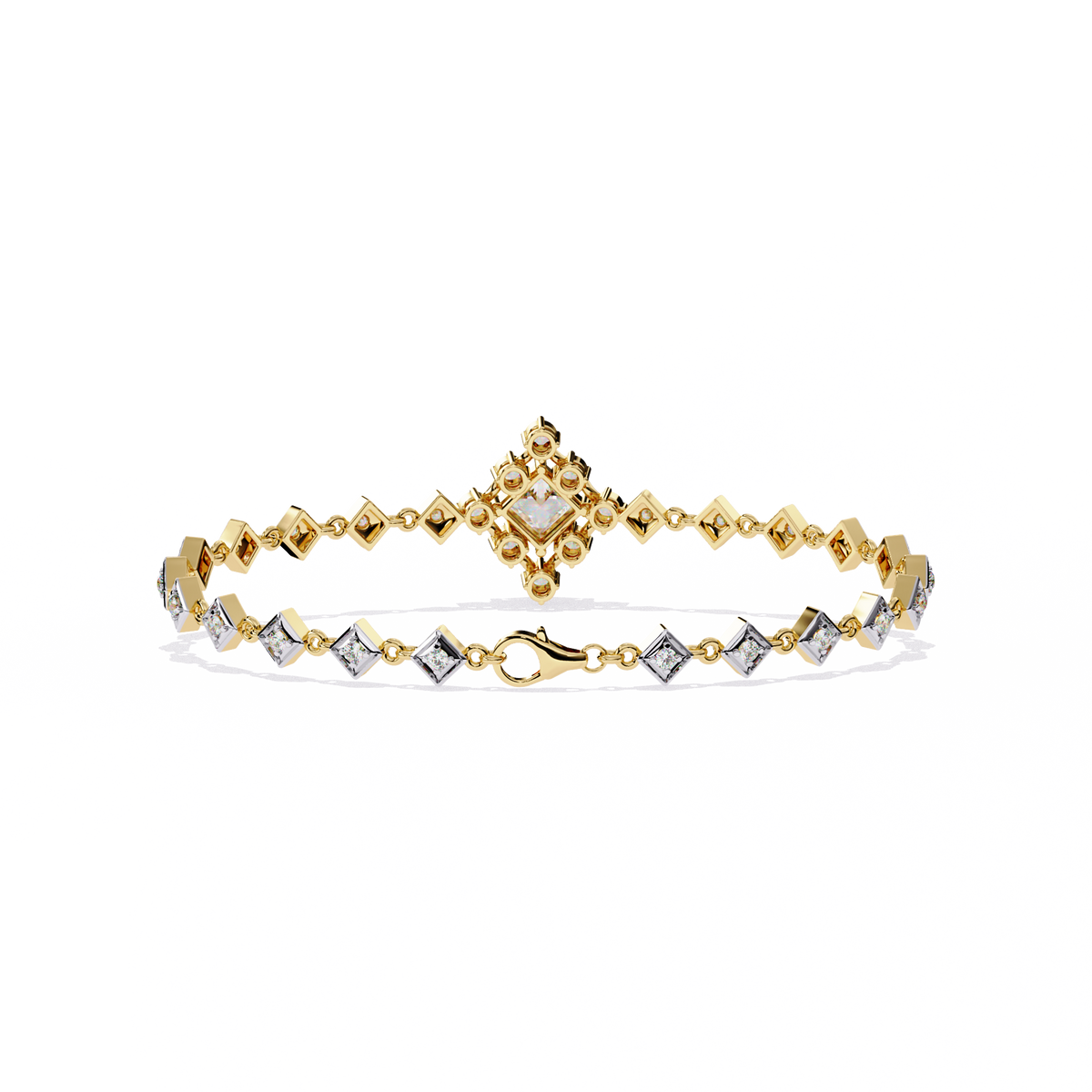 Yellow Gold Princess Halo Square Station Bracelet