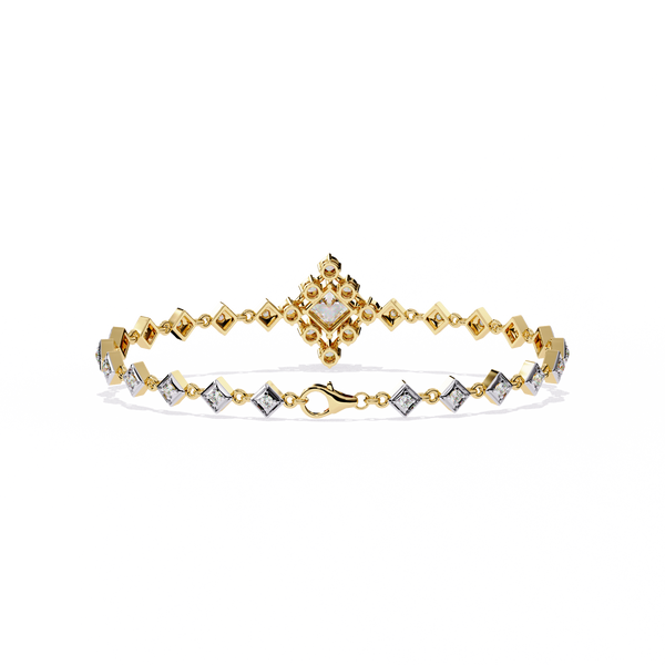Yellow Gold Princess Halo Square Station Bracelet