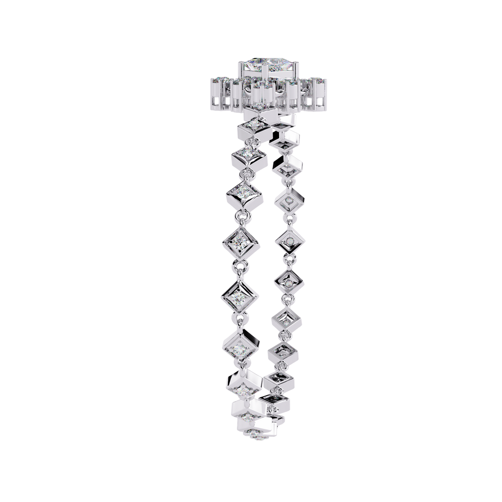 White Gold Diamond Princess Cut Halo Kite Station Bracelet