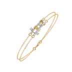 Yellow Gold Crossed Pavé Bar Double Chain Bracelet
