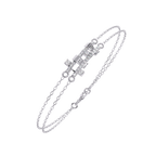 White Gold Diamond Ribbed Coil Crossbar Double Chain Bracelet