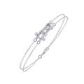 White Gold Diamond Ribbed Coil Crossbar Double Chain Bracelet