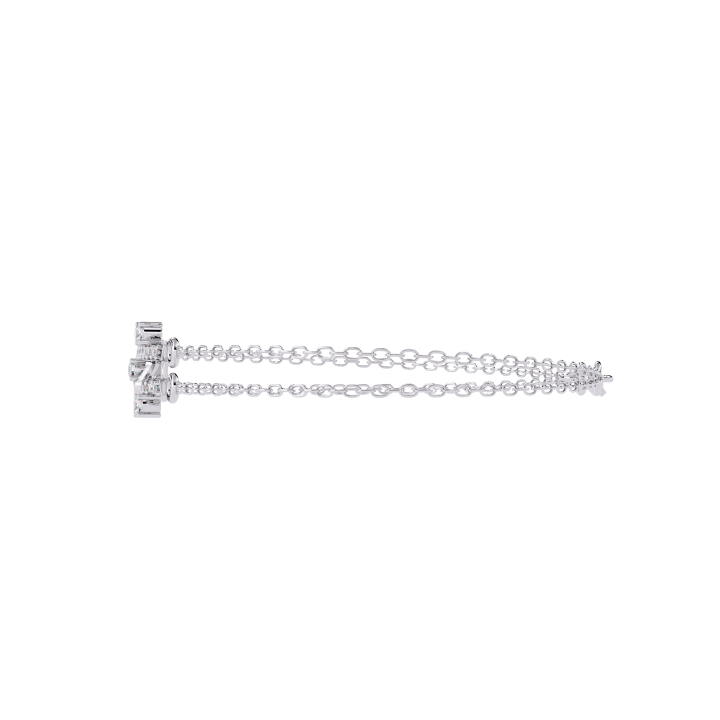 White Gold Diamond Ribbed Coil Crossbar Double Chain Bracelet