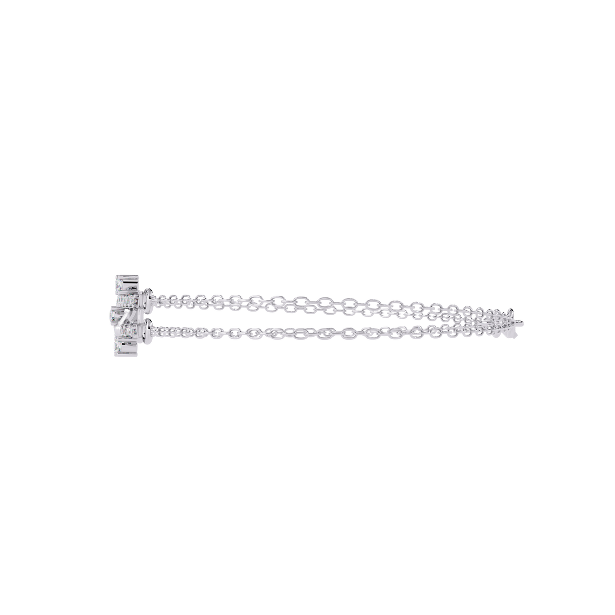 White Gold Diamond Ribbed Coil Crossbar Double Chain Bracelet