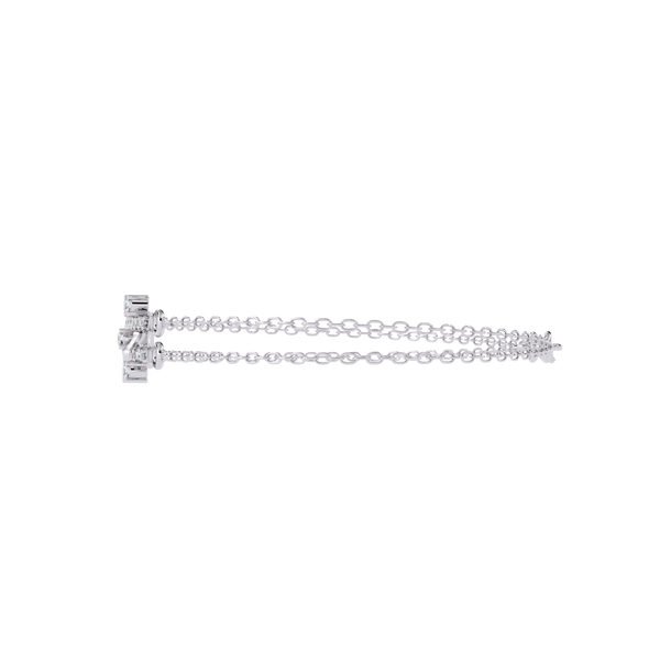 White Gold Diamond Ribbed Coil Crossbar Double Chain Bracelet