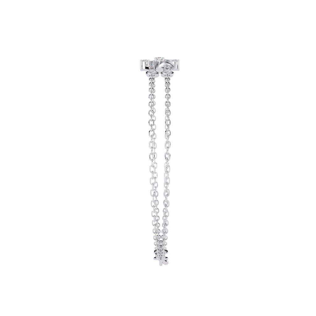 White Gold Diamond Ribbed Coil Crossbar Double Chain Bracelet