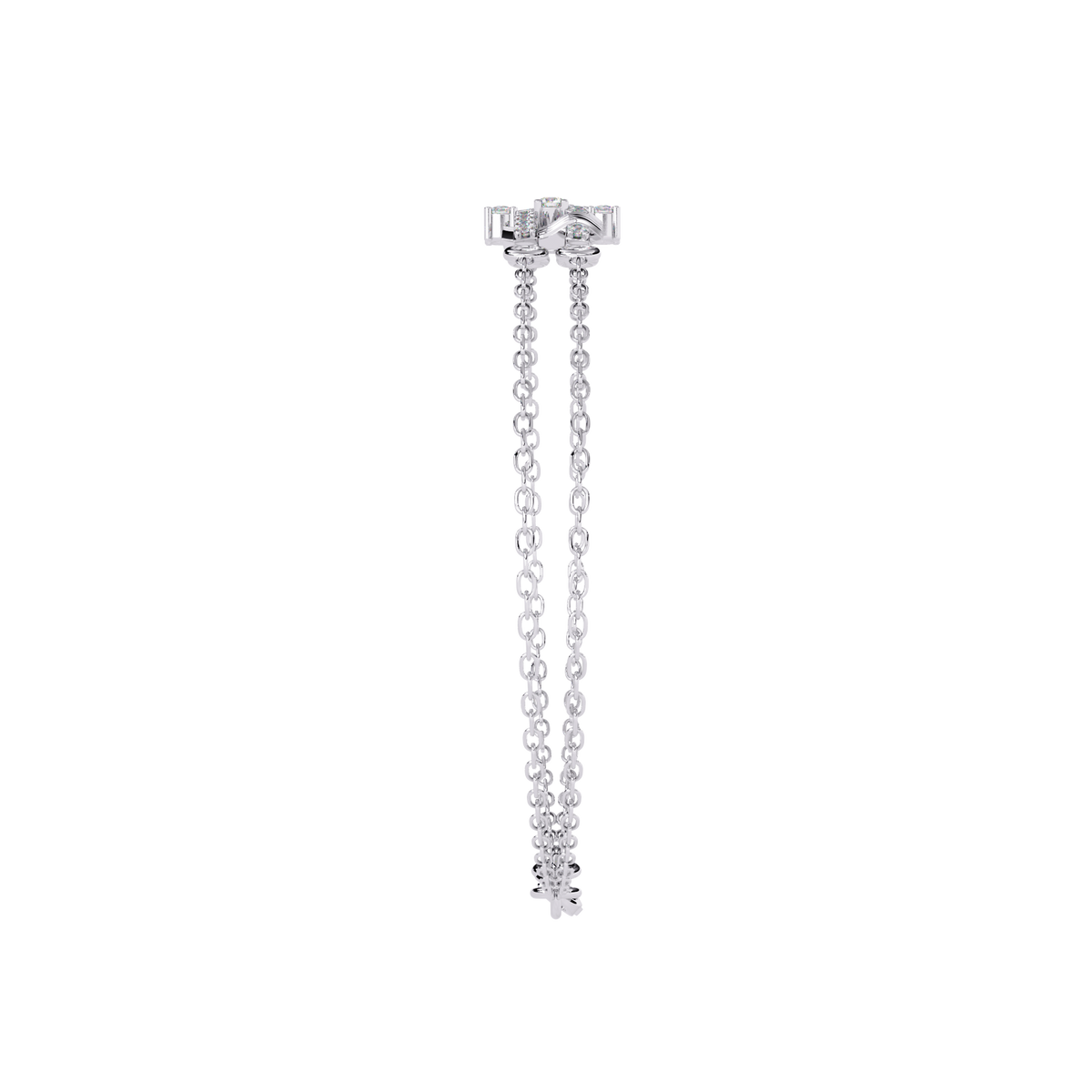 White Gold Diamond Ribbed Coil Crossbar Double Chain Bracelet