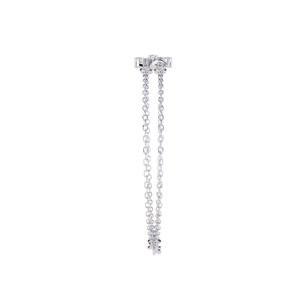 White Gold Diamond Ribbed Coil Crossbar Double Chain Bracelet