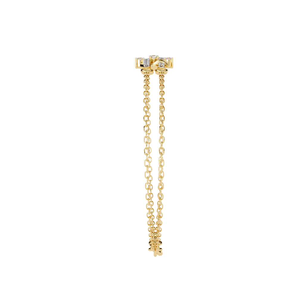 Yellow Gold Crossed Pavé Bar Double Chain Bracelet