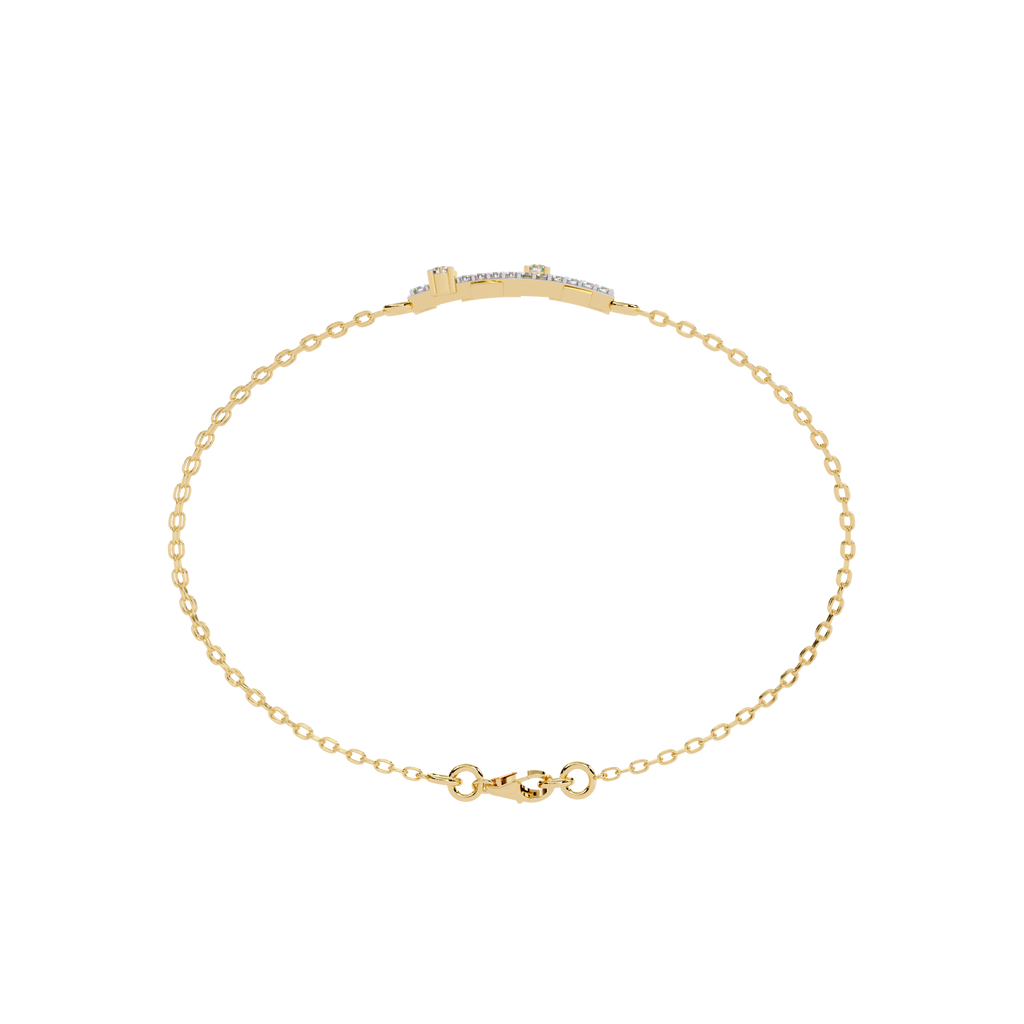Yellow Gold Crossed Pavé Bar Double Chain Bracelet