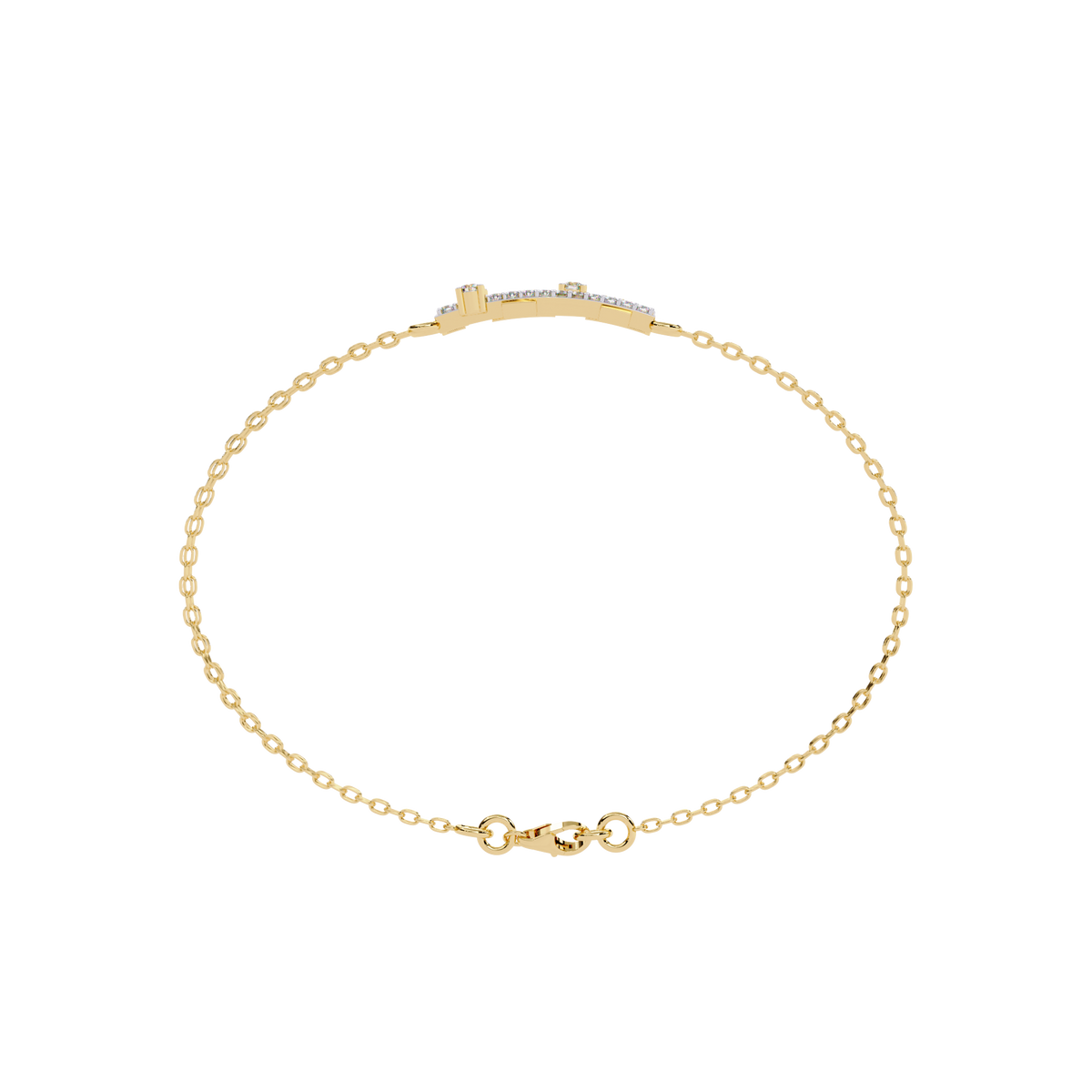 Yellow Gold Crossed Pavé Bar Double Chain Bracelet