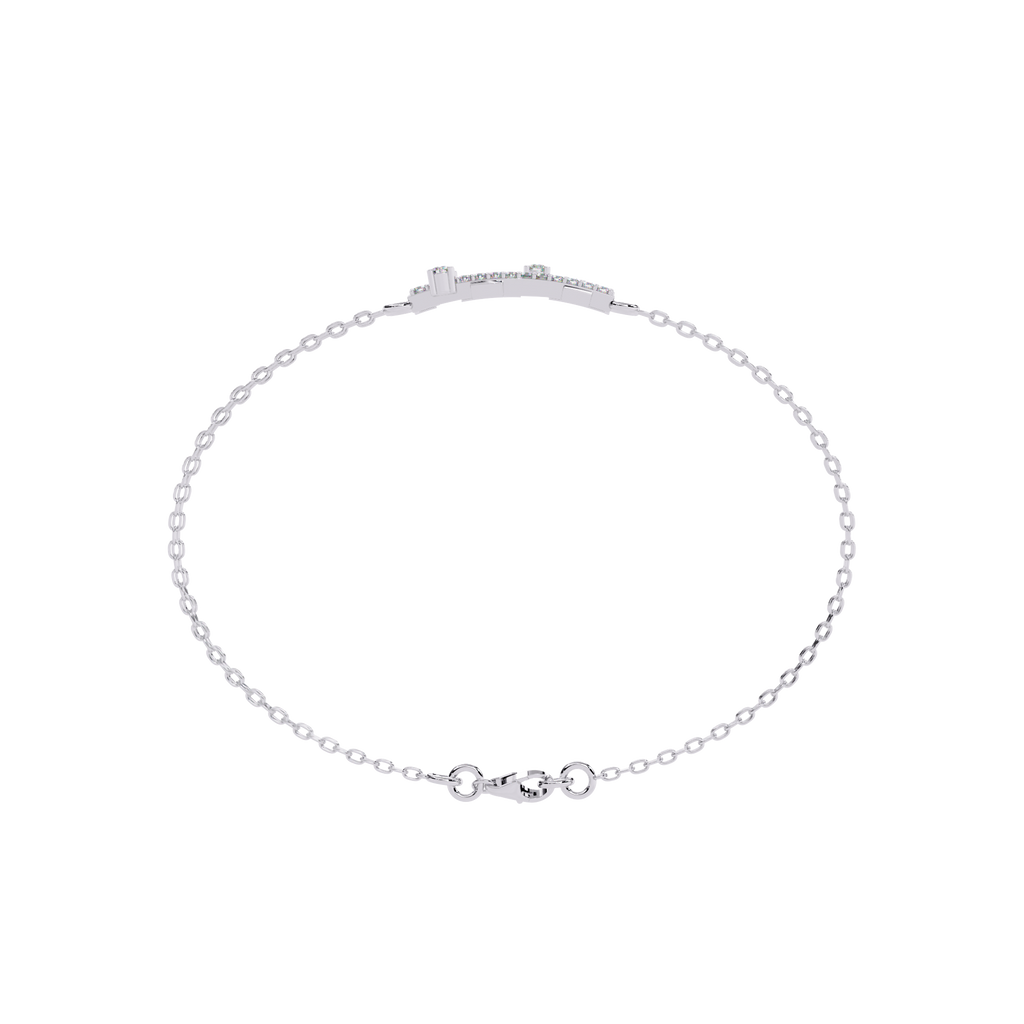 White Gold Diamond Ribbed Coil Crossbar Double Chain Bracelet