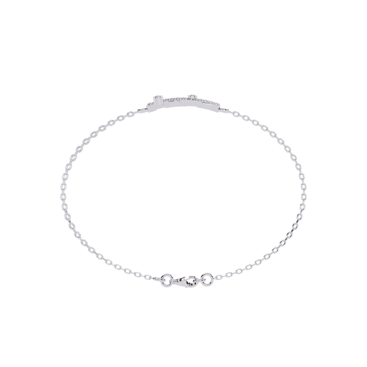 White Gold Diamond Ribbed Coil Crossbar Double Chain Bracelet