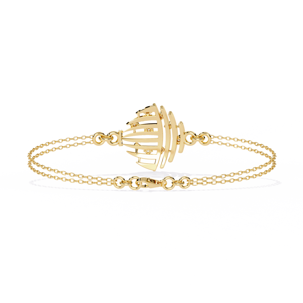 Yellow Gold Openwork Curved Rib Diamond Bracelet