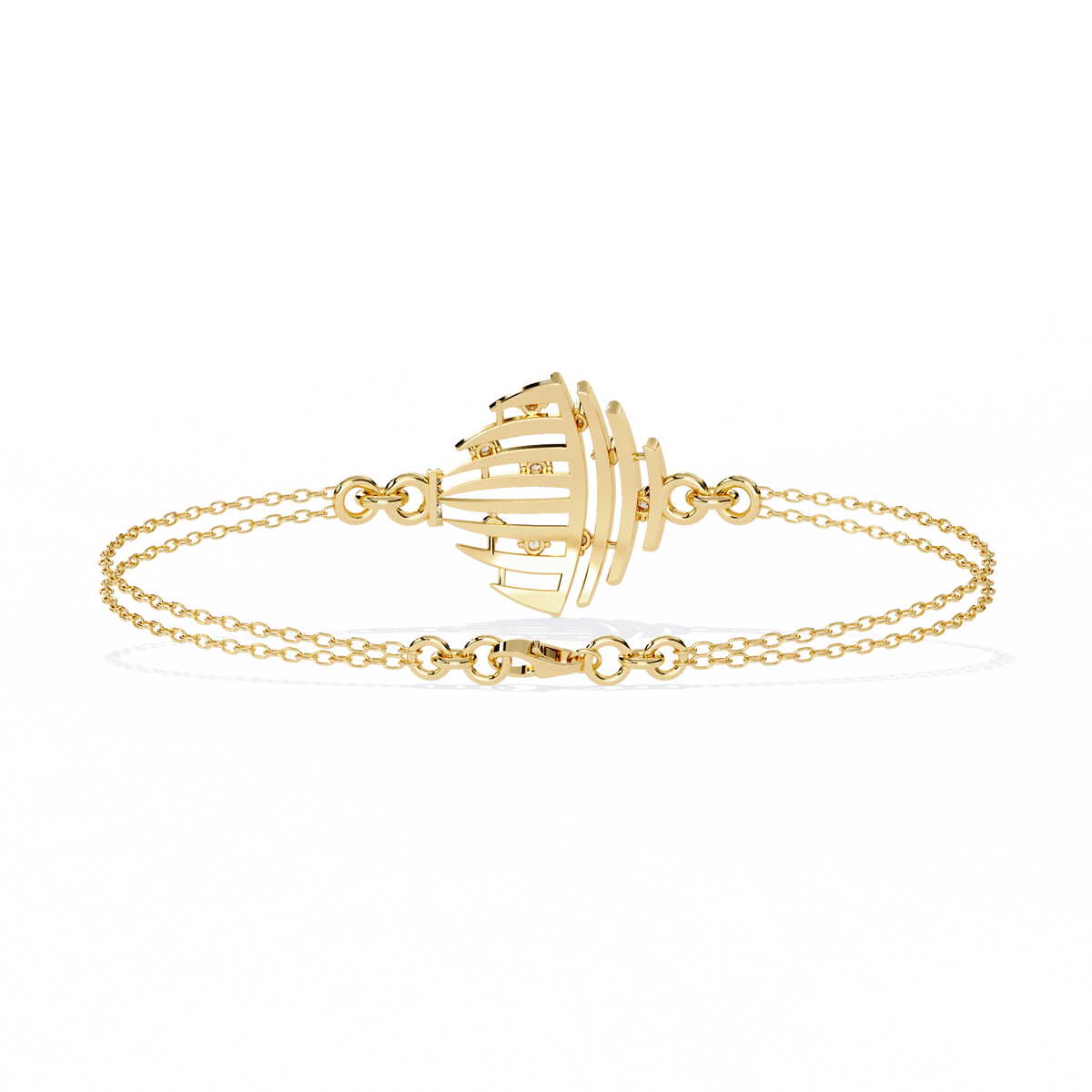 Yellow Gold Openwork Curved Rib Diamond Bracelet
