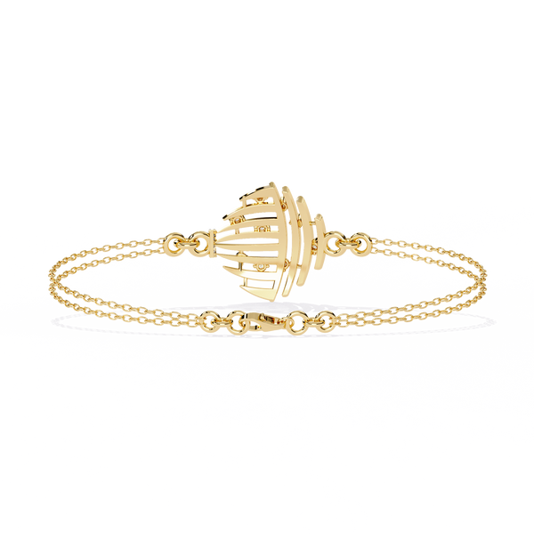 Yellow Gold Openwork Curved Rib Diamond Bracelet