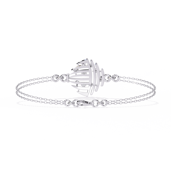 White Gold Diamond Curved Wire Cage Scattered Stone Bracelet