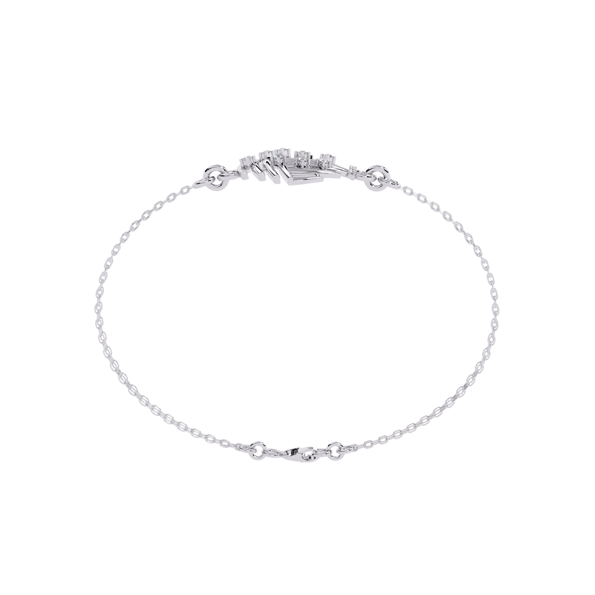 White Gold Diamond Curved Wire Cage Scattered Stone Bracelet