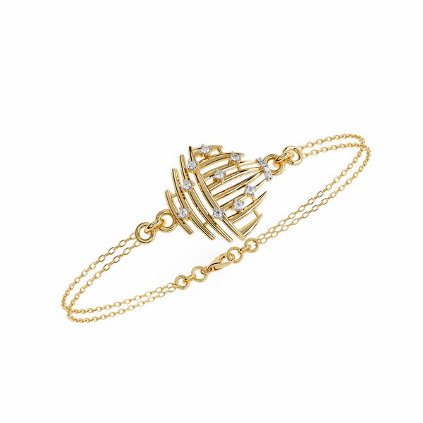 Yellow Gold Openwork Curved Rib Diamond Bracelet