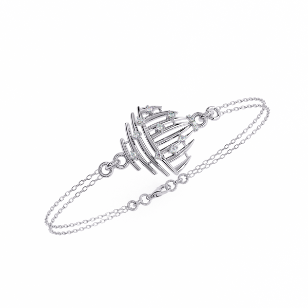 White Gold Diamond Curved Wire Cage Scattered Stone Bracelet