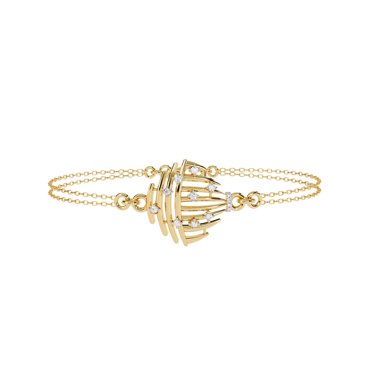 Yellow Gold Openwork Curved Rib Diamond Bracelet