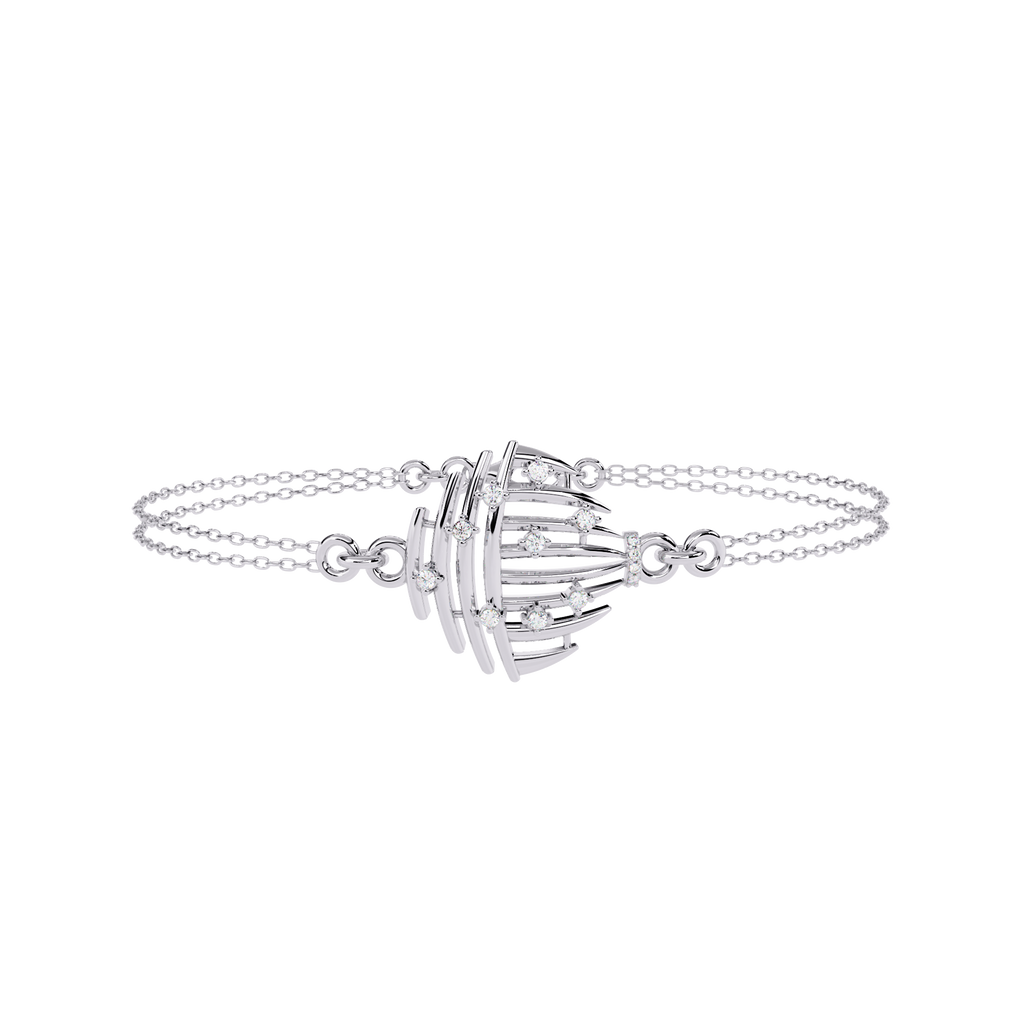 White Gold Diamond Curved Wire Cage Scattered Stone Bracelet