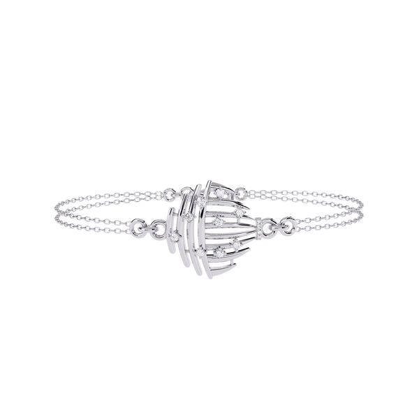 White Gold Diamond Curved Wire Cage Scattered Stone Bracelet