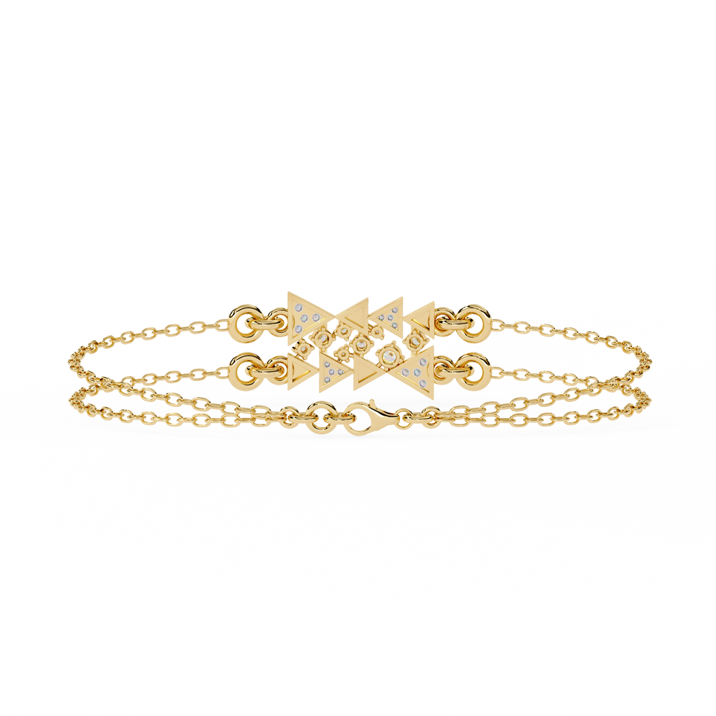 Yellow Gold Two-Tone Triangle Cluster Chain Bracelet