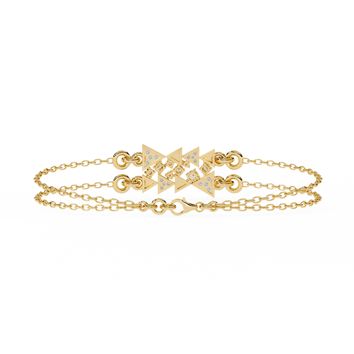 Yellow Gold Two-Tone Triangle Cluster Chain Bracelet