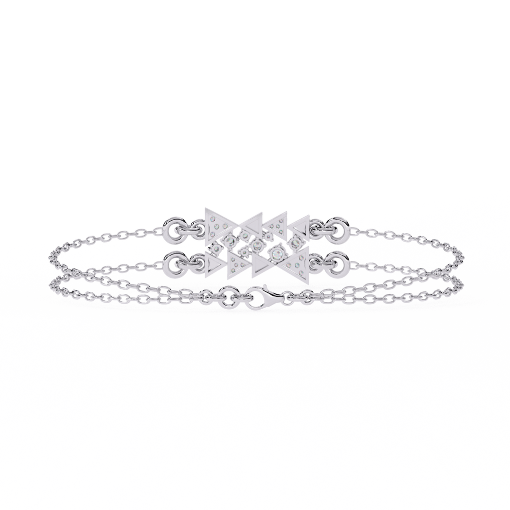 White Gold Diamond Tessellated Triangle Cluster Double Chain Bracelet