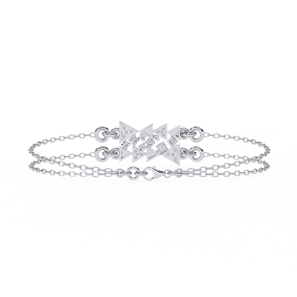 White Gold Diamond Tessellated Triangle Cluster Double Chain Bracelet