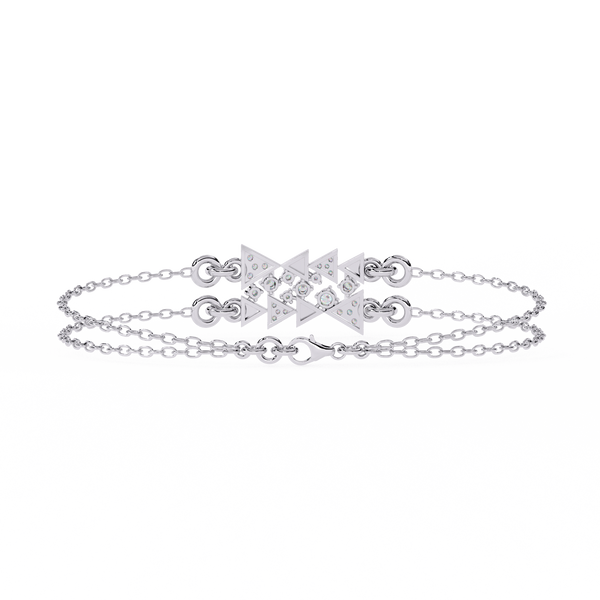 White Gold Diamond Tessellated Triangle Cluster Double Chain Bracelet