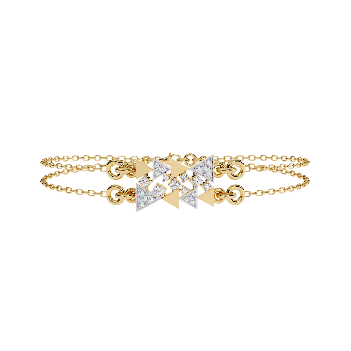 Yellow Gold Two-Tone Triangle Cluster Chain Bracelet