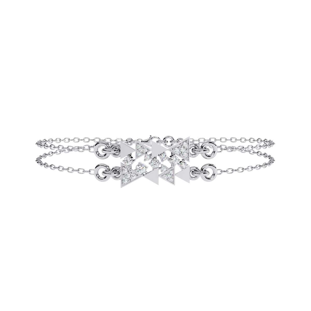 White Gold Diamond Tessellated Triangle Cluster Double Chain Bracelet