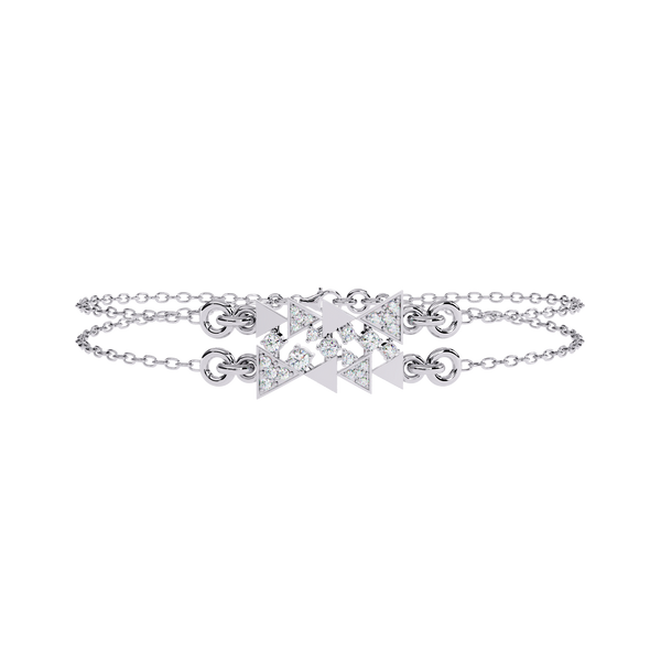 White Gold Diamond Tessellated Triangle Cluster Double Chain Bracelet