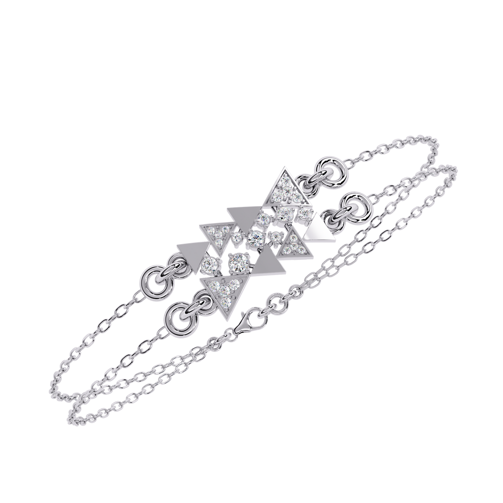 White Gold Diamond Tessellated Triangle Cluster Double Chain Bracelet