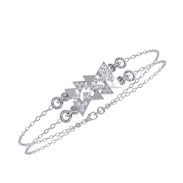 White Gold Diamond Tessellated Triangle Cluster Double Chain Bracelet