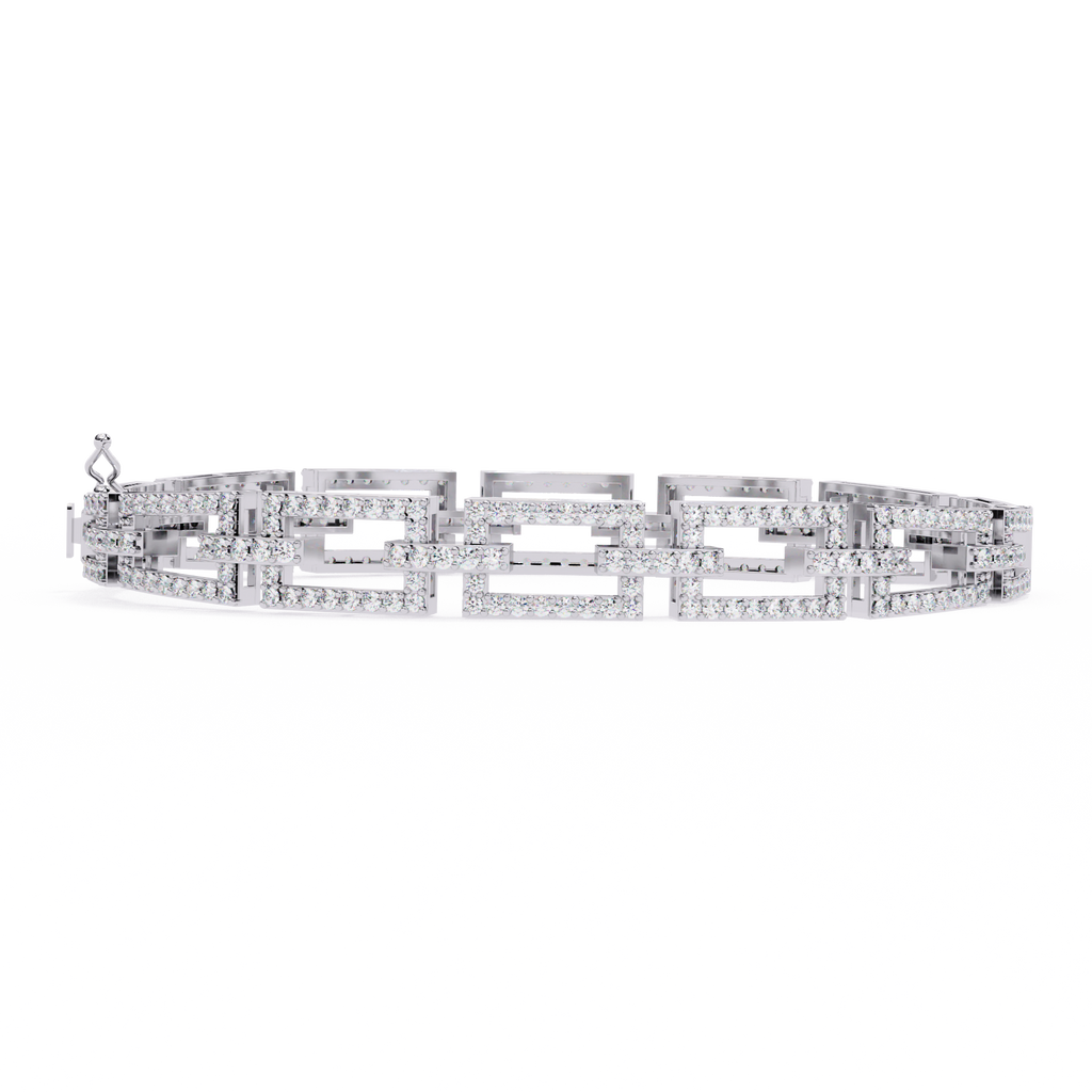 White Gold Diamond Open Rectangle Ladder Link Bracelet